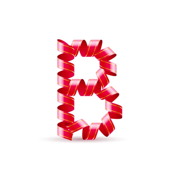 赤い丸みを帯びた光沢のあるリボンでできた手紙B — ストックベクタ