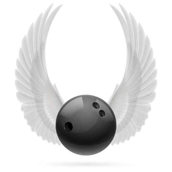 Black Bowling Ball Raised White Wings — Stock Vector