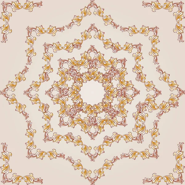 Square Flower Pattern Brown Henna Beige Background — Stock Vector