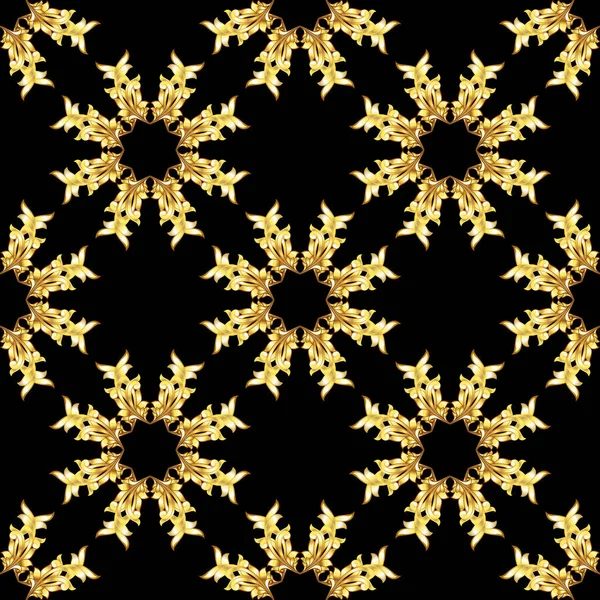 Seamless Golden Floral Elements Black Background — Stock Vector
