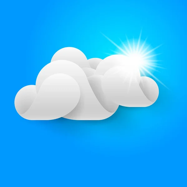 White Three Dimentional Cloud Sun Shining Blue Sky — Stock Vector