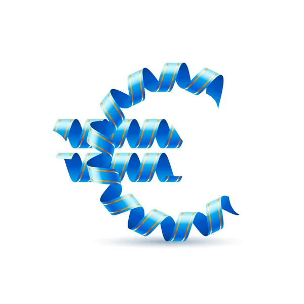 Euro Signe Ruban Bleu Bouclé Brillant — Image vectorielle