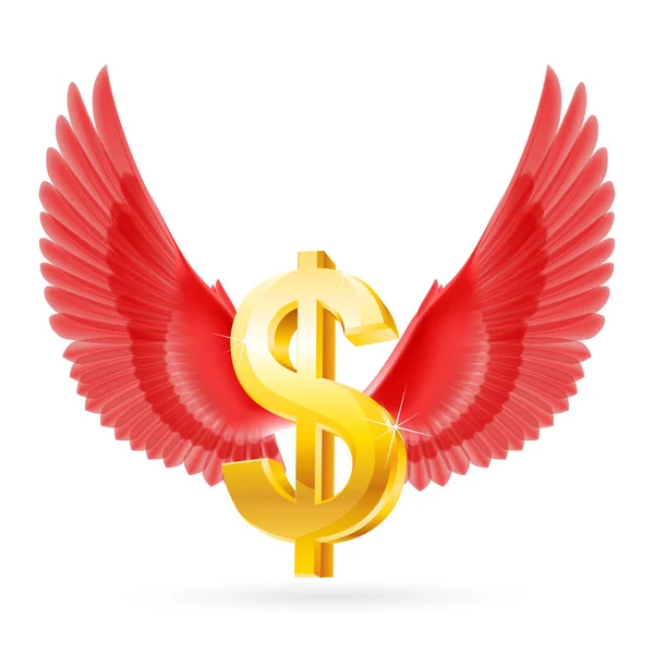 Golden United States Dollar Symbol Red Wings — Stock Vector