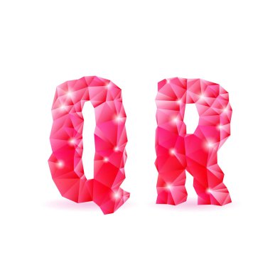 parlak, ruby, poligonal font. Kristal tarzı q ve r harfleri