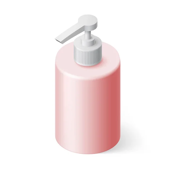 Izometrická Růžová Láhev Tekutým Mýdlem Bez Etikety — Stockový vektor