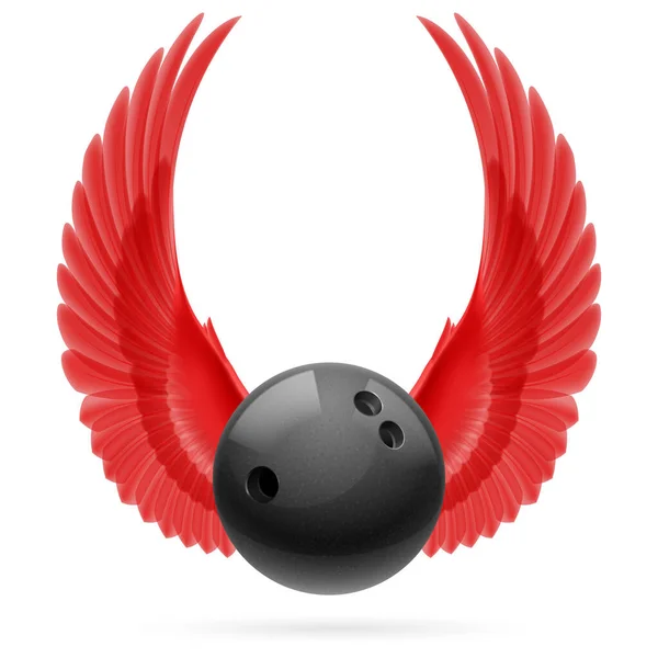 Fekete Bowling Golyó Piros Emelt Szárnyak — Stock Vector