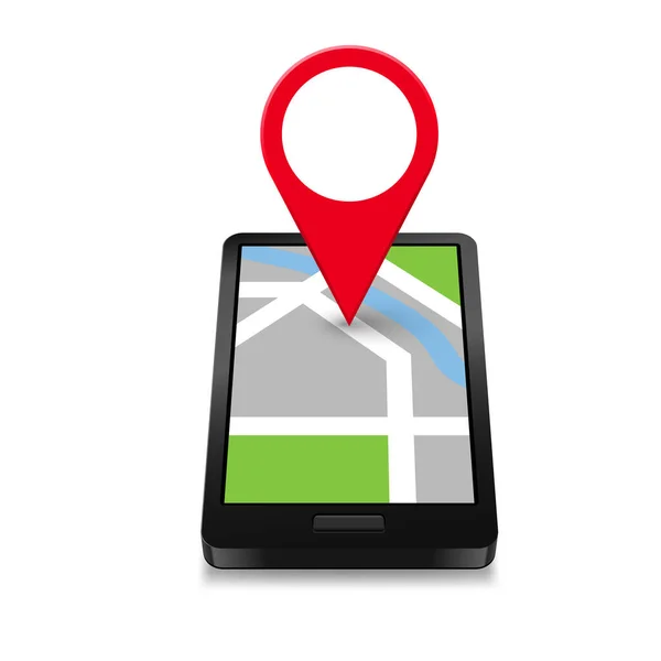Smartphone Navigatie Pictogram Kaart Met Rode Markering — Stockvector
