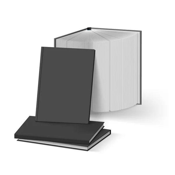 Stack Blank Black Books Modèle Maquette Sur Fond Blanc — Image vectorielle