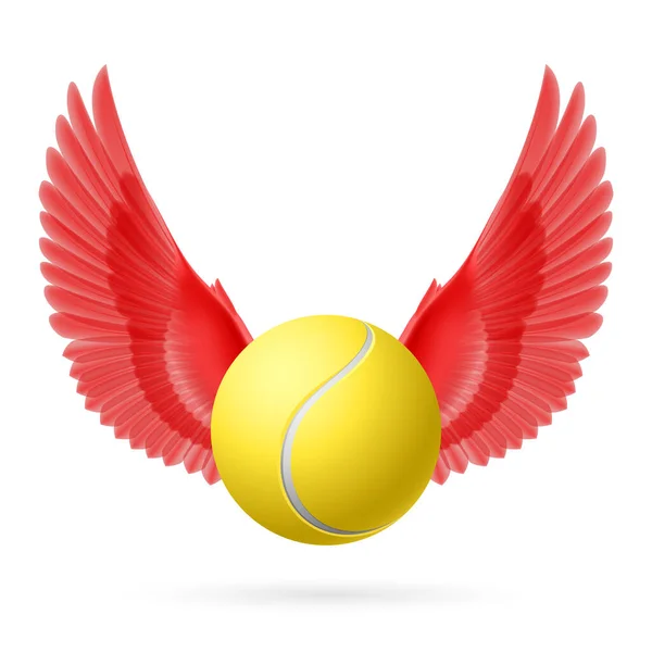 Realistic Tennis Ball Red Wings Emblem — Stock Vector