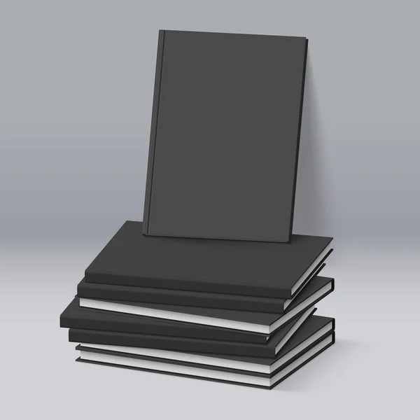 Stack Blank Black Books Plantilla Burla Negocios — Vector de stock