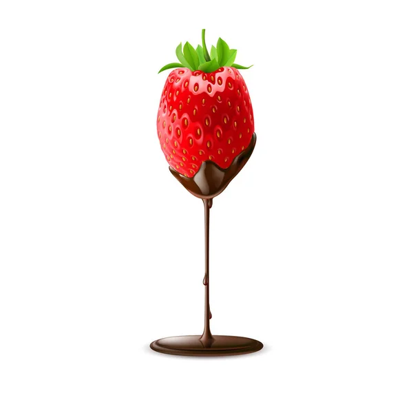 Strawberry Leaves Chocolate Trickle Terisolasi Latar Belakang Putih - Stok Vektor
