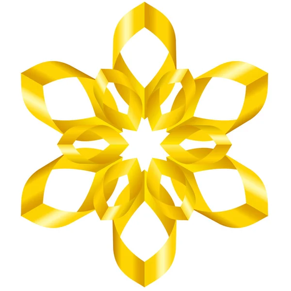 Piękny Żółty Kwiat Sześcioma Płatkami Wirujących Wstążek Białym Tle — Wektor stockowy