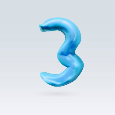 Üç Numaralı Mavi Renk Arkaplanda İzole Edildi