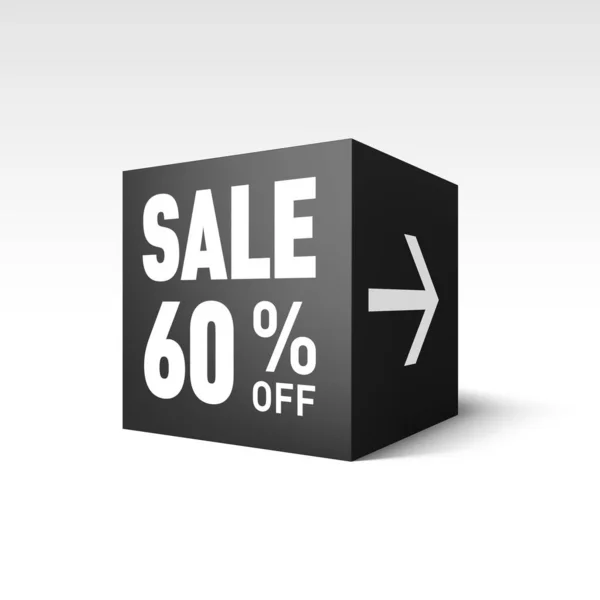 Black Cube Banner Vorlage Für Feiertagsverkauf Veranstaltung Sechzig Prozent Rabatt — Stockvektor