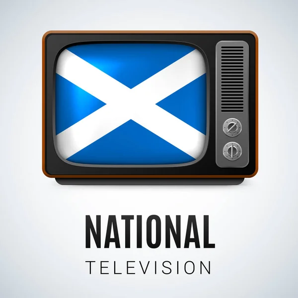 Vintage Festival Scotland Национальное Телевидение Кнопка Шотландским Флагом — стоковый вектор