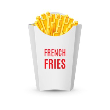 Büyük beyaz paket ve patates kızartması. Fast Food SimgesiName