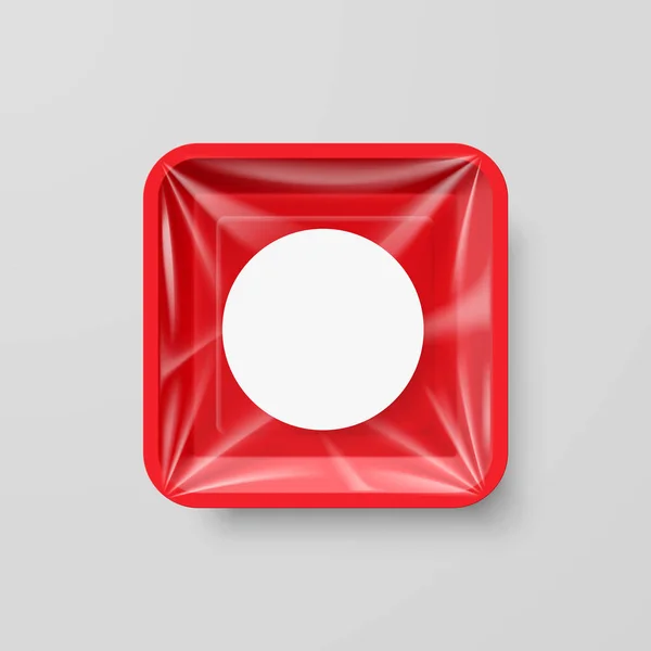 Tomma Röda Plast Mat Square Behållare Med Rund Etikett — Stock vektor