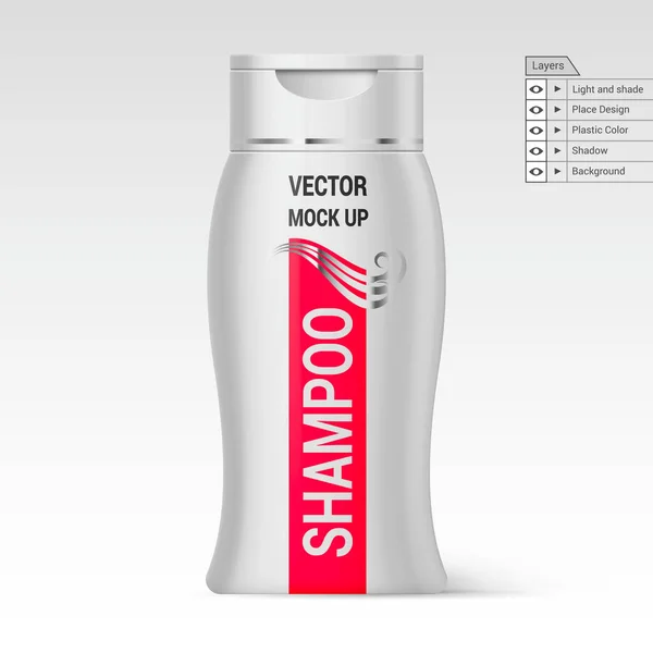 White Plastic Bottle Shampoo Isolated White Background Vector Layers Mockup — Stock Vector