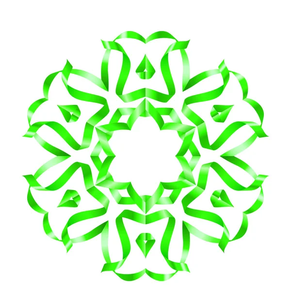 Green Flower Six Petal Swirled Ribbons White Background — Stock Vector