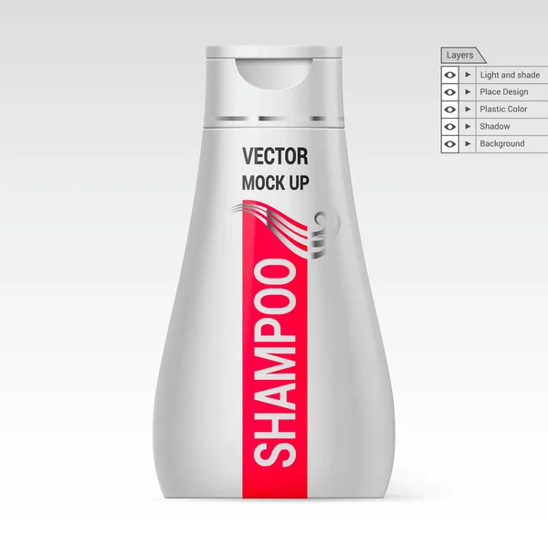 White Plastic Bottle Shampoo Isolated White Background Vector Layers Mockup — Stock Vector