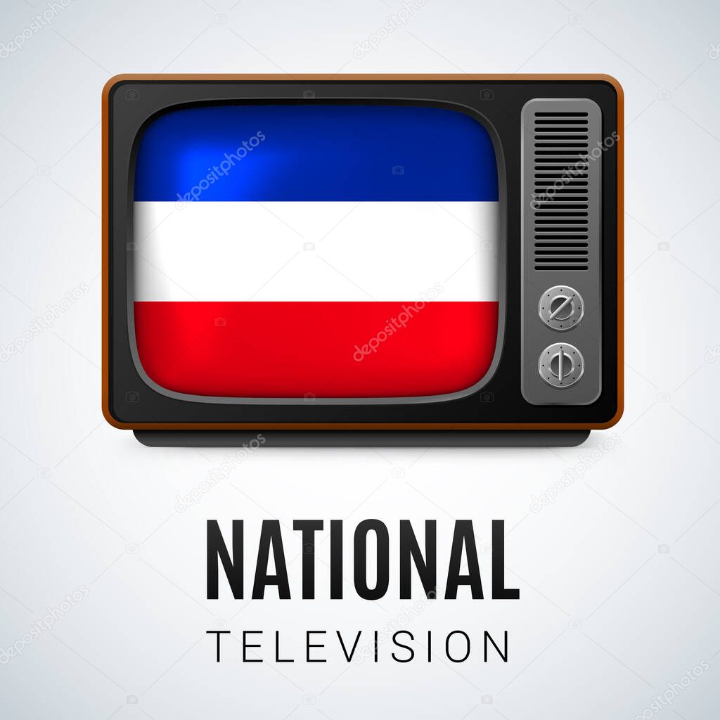 Vintage TV and Flag of Yugoslavia as Symbol National Television. Button with Yugoslavian flag