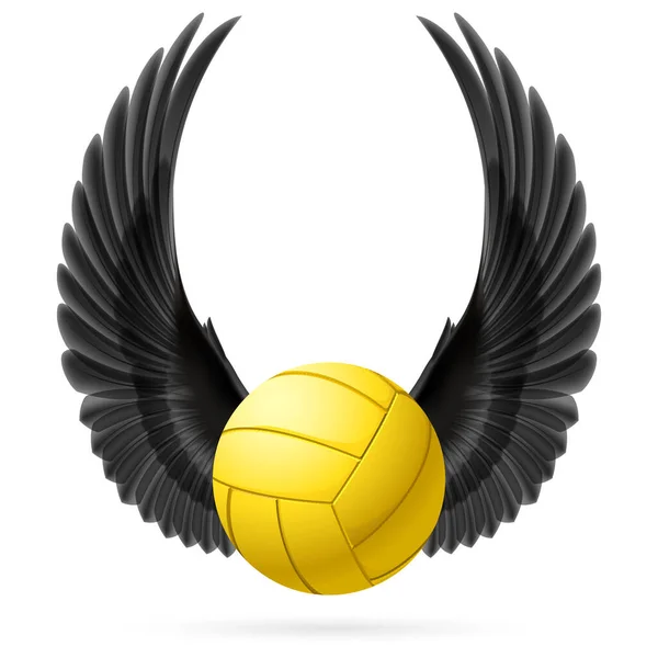 Realistischer Volleyball Mit Erhobenem Black Wings Emblem — Stockvektor