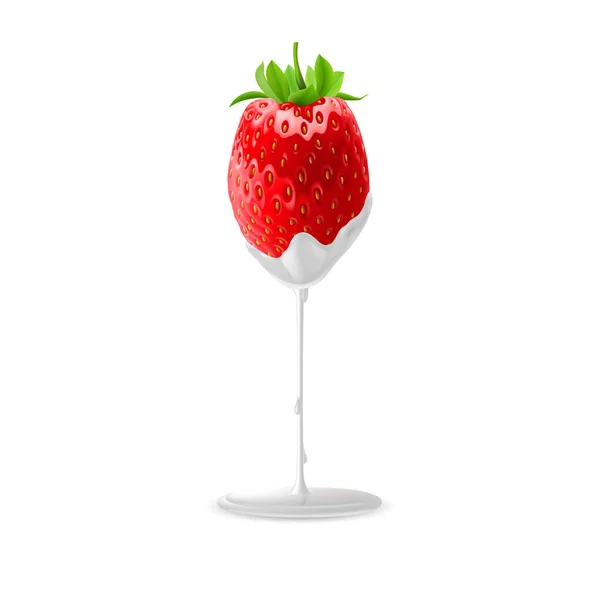 酸乳中的成熟草莓 关于白人背景的说明 — 图库矢量图片