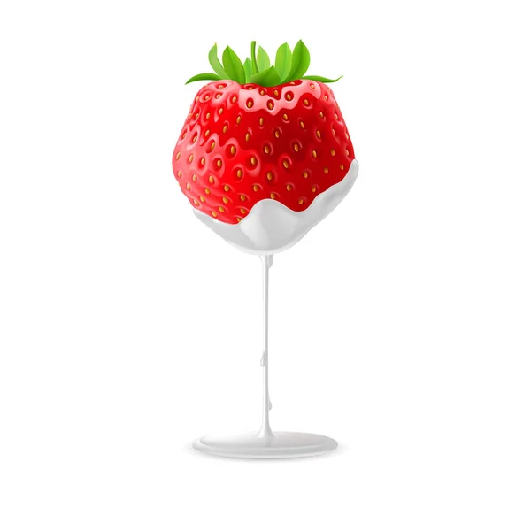 Fraises Mûres Dans Crème Sure Illustration Pour Conception Sur Fond — Image vectorielle