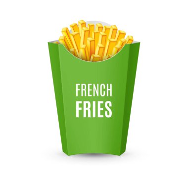 Büyük yeşil paket ve patates kızartması. Fast Food SimgesiName