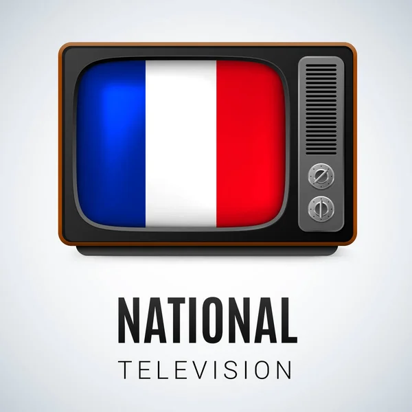 Vintage Drapeau France Comme Symbole Télévision Nationale Bouton Avec Drapeau — Image vectorielle