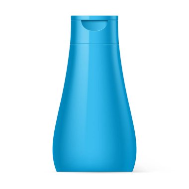 Beyaz Arkaplanda izole edilmiş Mavi Şampuan Şişesi