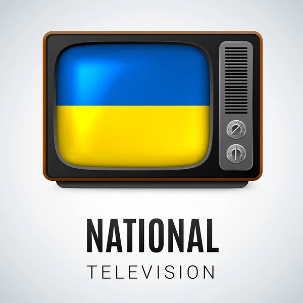 Vintage Flag Ukraine Symbol National Television Inglés Botón Con Bandera — Vector de stock