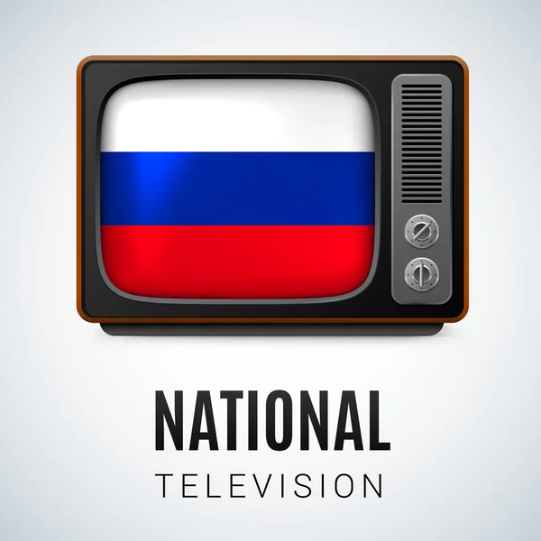 Vintage Flag Russian Federation Symbol National Television Button Russian Flag — Stock Vector