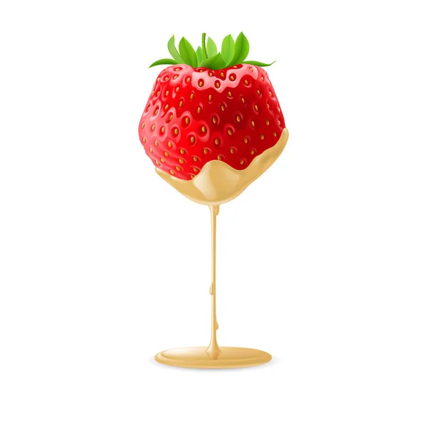 Leckere Erdbeere Weißes Schokoladenfondue Getaucht Illustration Für Design — Stockvektor