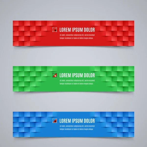 Conjunto Plantilla Banners Modernos Con Patrón Geométrico Colores Rojo Verde — Vector de stock