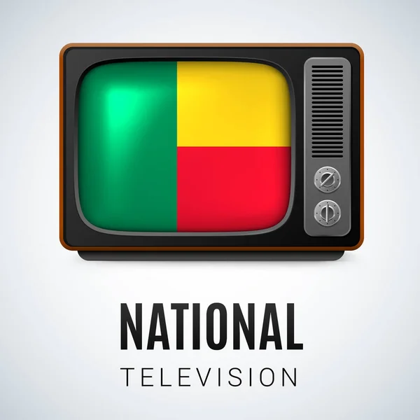 Vintage Τηλεόραση Και Σημαία Του Μπενίν Σύμβολο Εθνική Τηλεόραση Κουμπί — Διανυσματικό Αρχείο