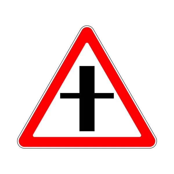Ilustração Sinal Aviso Triângulo Crossroads Aviso Principal Sinal Estrada — Vetor de Stock