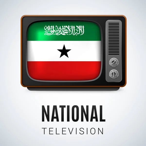 Vintage Flag Somaliland Symbol National Television Inglés Botón Con Colores — Vector de stock