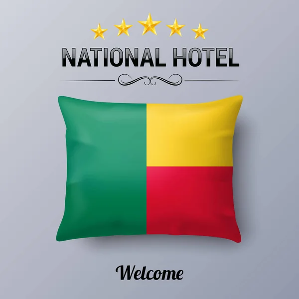 Almohada Realista Bandera Benín Como Símbolo Del Hotel Nacional Funda — Vector de stock