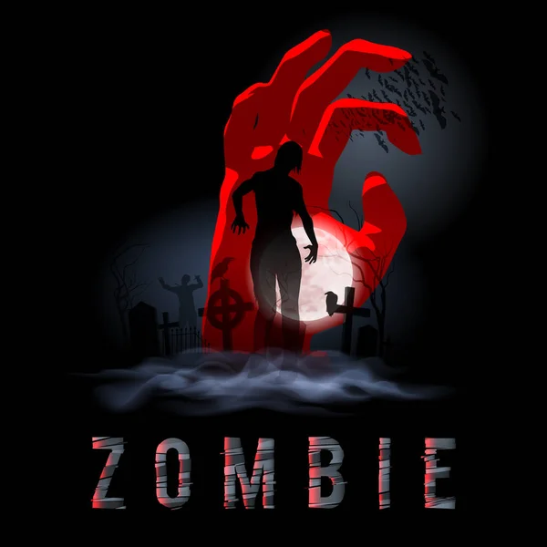 Zombie Che Esce Dalla Tomba Illustrazione Sagome Poster Halloween — Vettoriale Stock