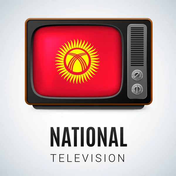 Vintage Τηλεόραση Και Σημαία Της Κιργιζίας Σύμβολο Της Εθνικής Τηλεόρασης — Διανυσματικό Αρχείο