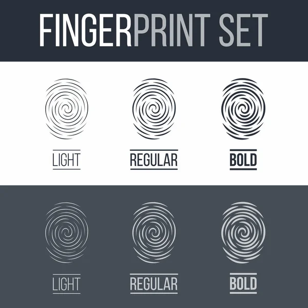 Abstract Fingerprints Set Print Identity Person Dark White — Stock Vector