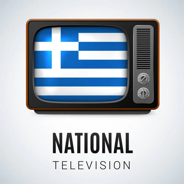 Vintage Drapeau Grèce Comme Symbole Télévision Nationale Bouton Avec Drapeau — Image vectorielle