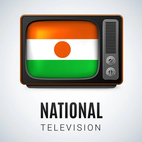 古旧电视和尼日尔国旗作为象征国家电视台 带尼日利亚国旗的纽扣 — 图库矢量图片