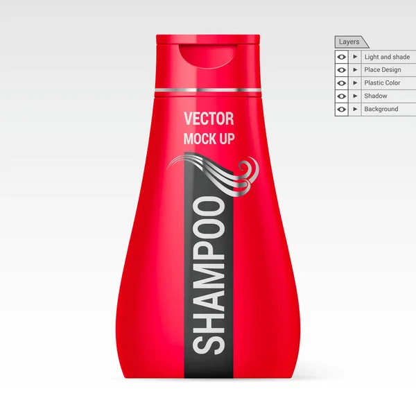 Rote Flasche Shampoo Isoliert Über Weißem Hintergrund Vektorschichten Attrappe — Stockvektor