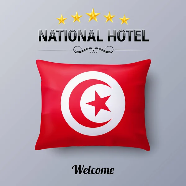 Realistiska Kudde Och Flagga Tunisien Som Symbol National Hotel Flaggkuddfodral — Stock vektor