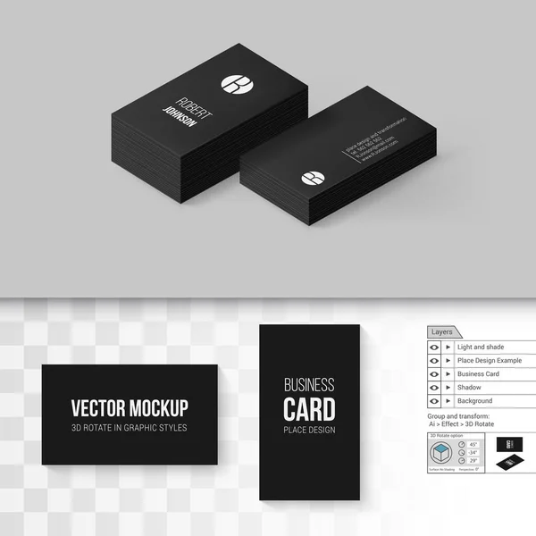 Fekete Üzleti Kártyák Sablonja Branding Mock Forgatható Beállítások Szürke Átlátható — Stock Vector