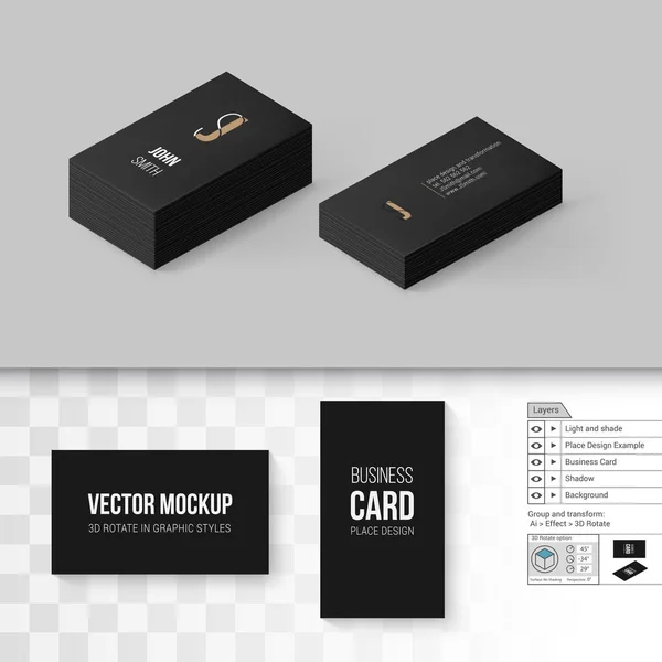 Zwarte Visitekaartjes Template Branding Mock Met Roteren Opties — Stockvector
