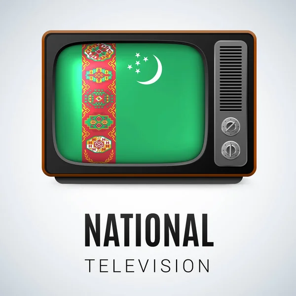 Vintage Τηλεόραση Και Σημαία Του Τουρκμενιστάν Σύμβολο Της Εθνικής Τηλεόρασης — Διανυσματικό Αρχείο