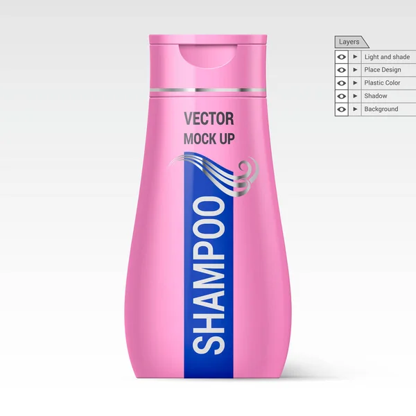 Shampoo Garrafa Plástico Rosa Isolado Fundo Branco Camadas Vetor Mock — Vetor de Stock